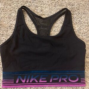Nike Pro Black Sports Bra with Pink and Blue Accents